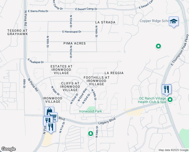 map of restaurants, bars, coffee shops, grocery stores, and more near 19171 North 93rd Way in Scottsdale