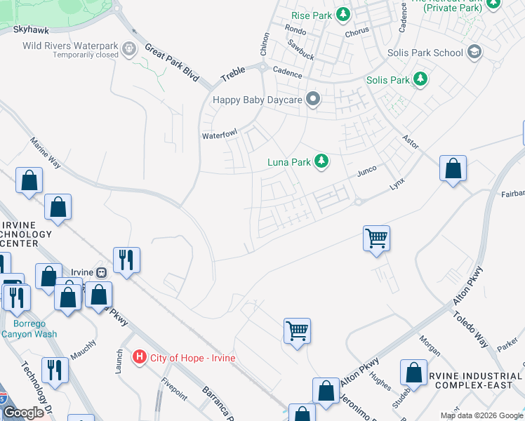 map of restaurants, bars, coffee shops, grocery stores, and more near in Irvine