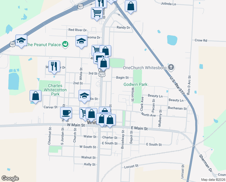 map of restaurants, bars, coffee shops, grocery stores, and more near 228 Center Street in Whitesboro
