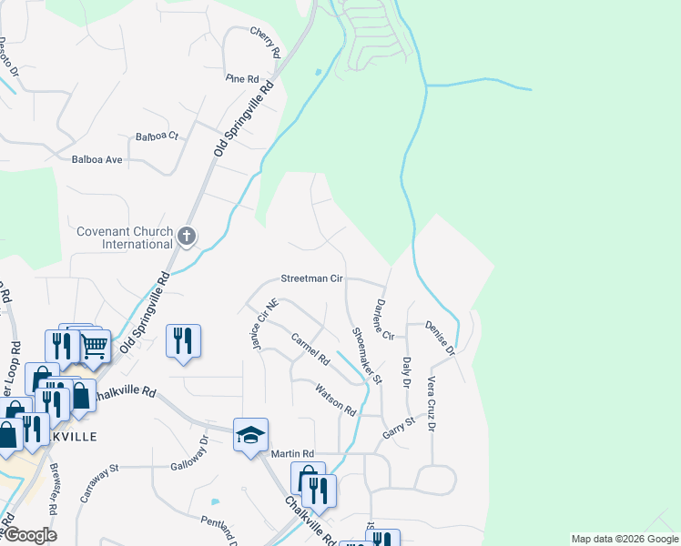 map of restaurants, bars, coffee shops, grocery stores, and more near 2676 Streetman Circle in Birmingham