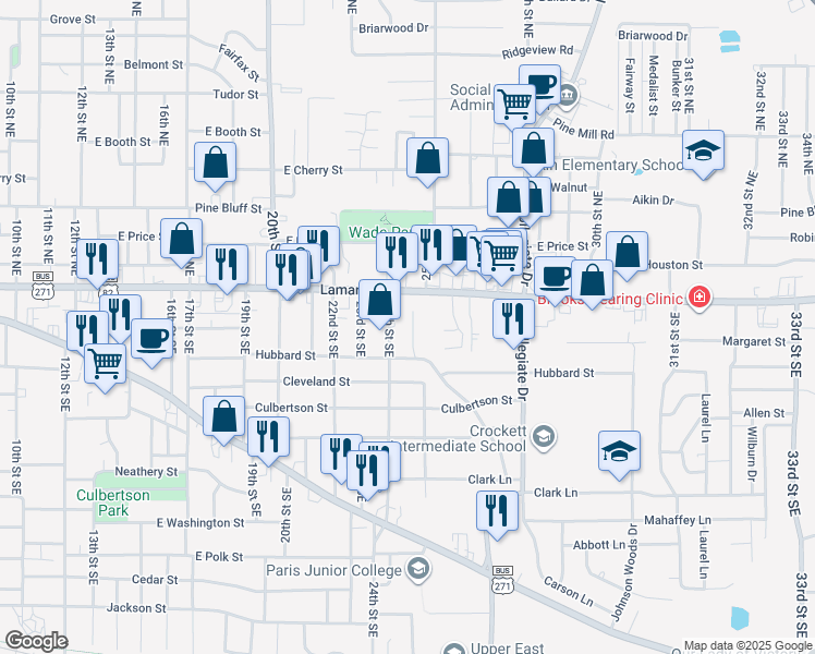 map of restaurants, bars, coffee shops, grocery stores, and more near 210 25th Street Southeast in Paris