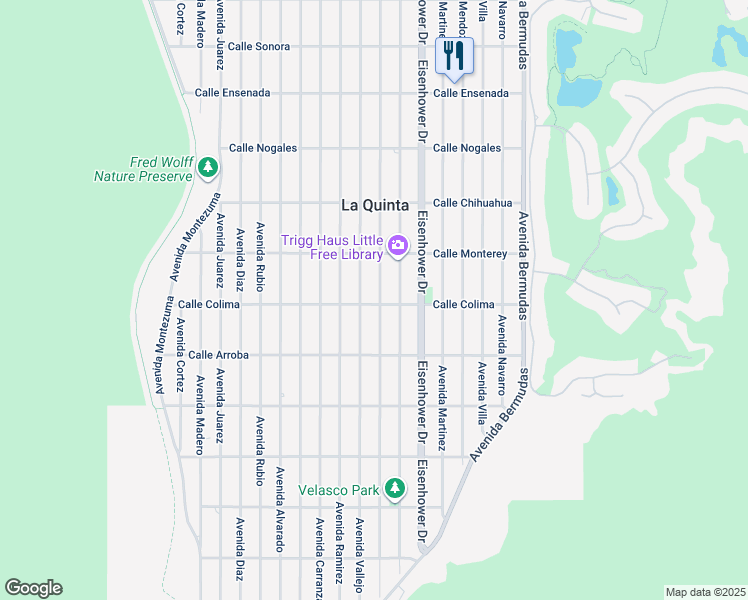 map of restaurants, bars, coffee shops, grocery stores, and more near 53495 Avenue Herrera in La Quinta