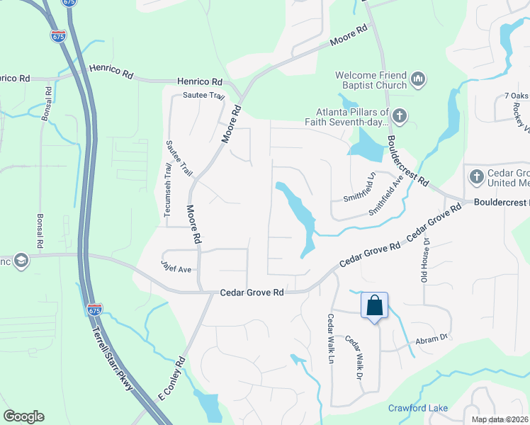 map of restaurants, bars, coffee shops, grocery stores, and more near 4151 James Lake Drive in Conley