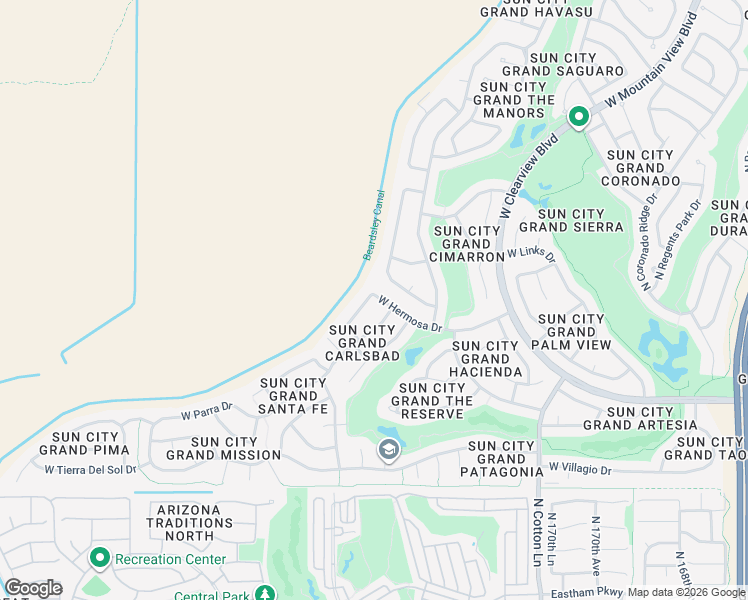 map of restaurants, bars, coffee shops, grocery stores, and more near 19343 North Hunters Run in Surprise