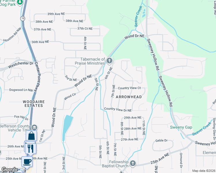 map of restaurants, bars, coffee shops, grocery stores, and more near 2731 6th Street Northeast in Center Point