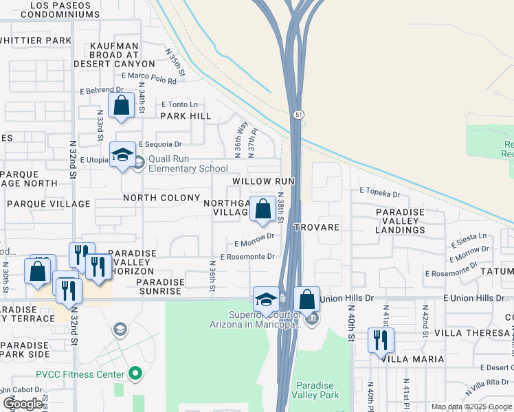 map of restaurants, bars, coffee shops, grocery stores, and more near 19037 North 37th Street in Phoenix