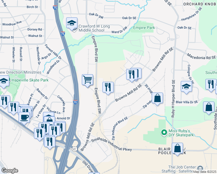 map of restaurants, bars, coffee shops, grocery stores, and more near in Atlanta