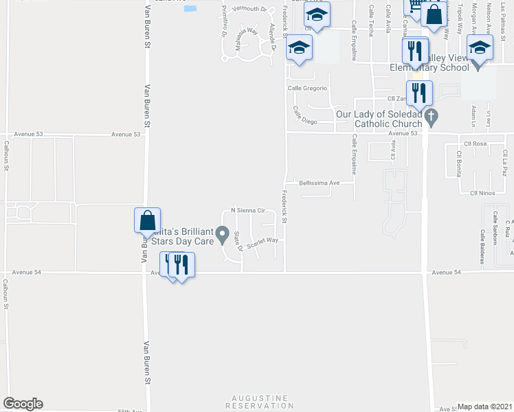 map of restaurants, bars, coffee shops, grocery stores, and more near 84460 North Sienna Circle in Coachella