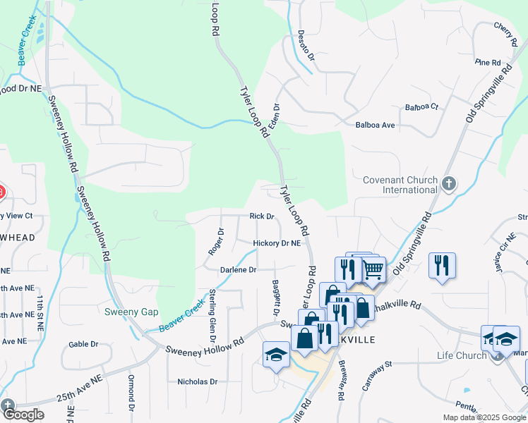 map of restaurants, bars, coffee shops, grocery stores, and more near 5148 Rick Drive in Pinson