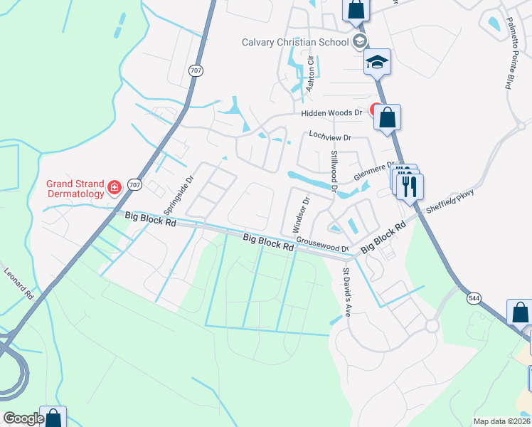 map of restaurants, bars, coffee shops, grocery stores, and more near 500 Ladyfish Drive in Myrtle Beach