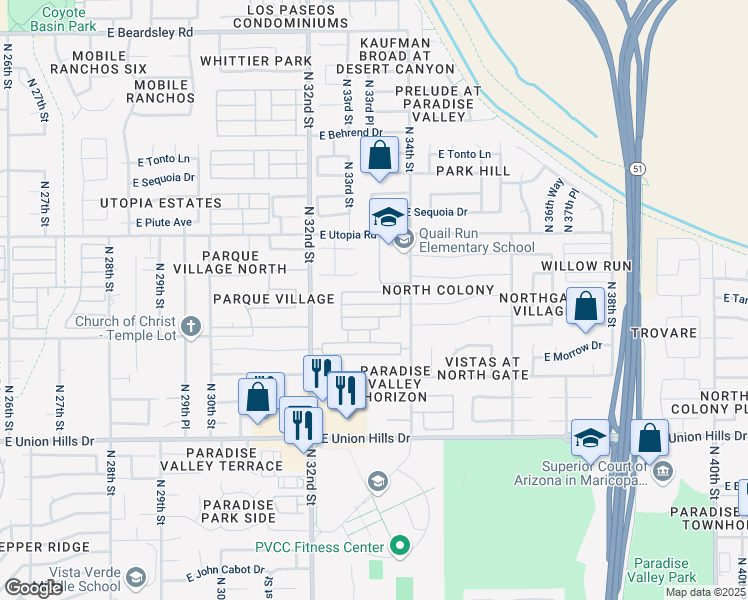 map of restaurants, bars, coffee shops, grocery stores, and more near 3314 East Clark Road in Phoenix