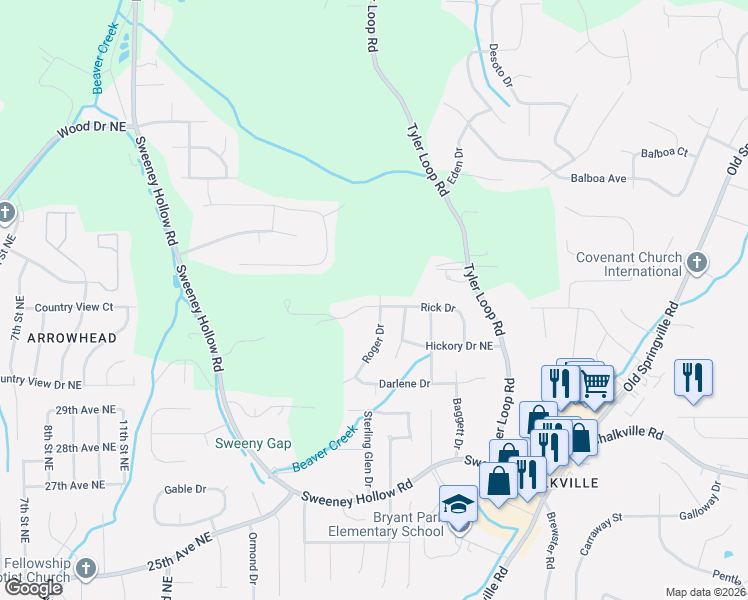 map of restaurants, bars, coffee shops, grocery stores, and more near 5094 Rick Drive in Pinson