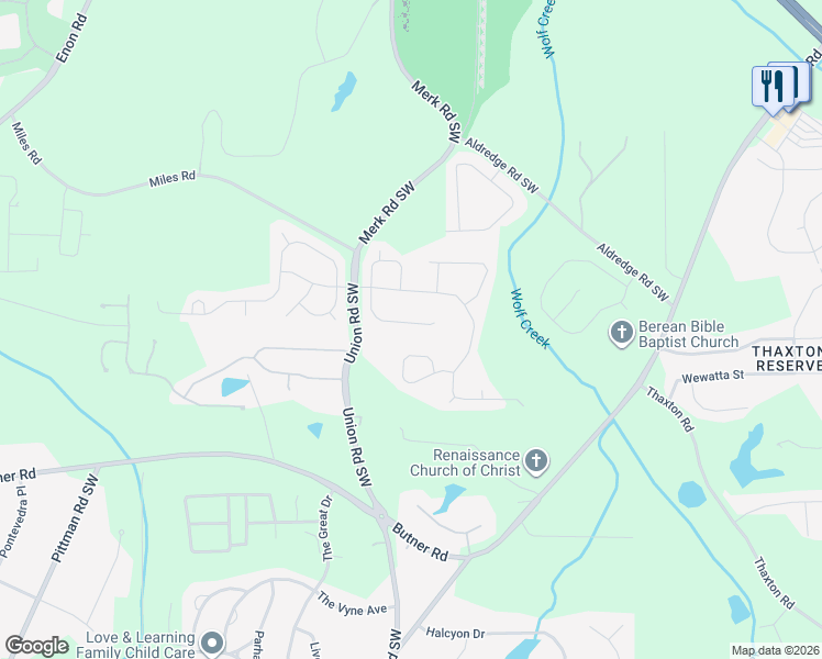 map of restaurants, bars, coffee shops, grocery stores, and more near 3419 Wickum Road in Atlanta