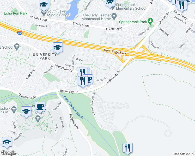 map of restaurants, bars, coffee shops, grocery stores, and more near 4 Gumwood in Irvine