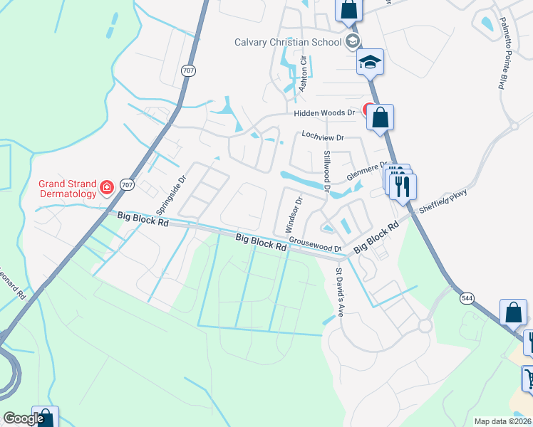 map of restaurants, bars, coffee shops, grocery stores, and more near 500 Ladyfish Drive in Myrtle Beach