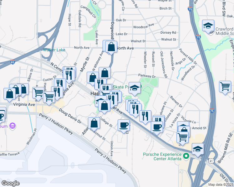 map of restaurants, bars, coffee shops, grocery stores, and more near 3440 North Fulton Avenue in Atlanta