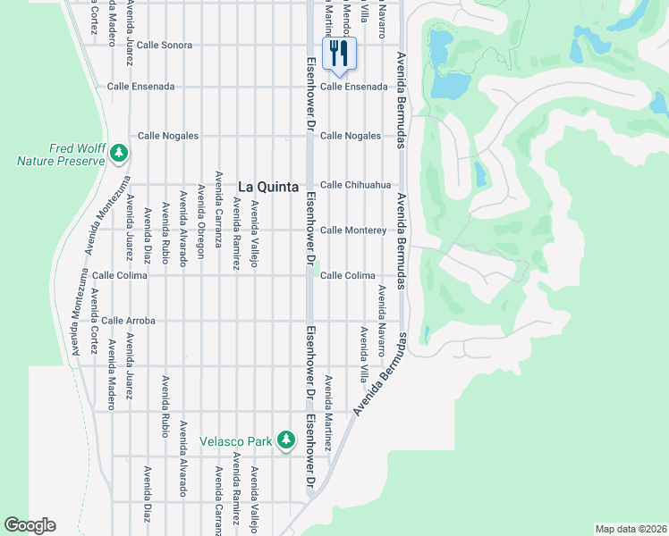 map of restaurants, bars, coffee shops, grocery stores, and more near 53436 Avenue Martinez in La Quinta