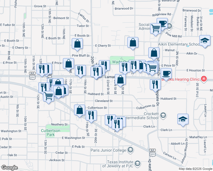 map of restaurants, bars, coffee shops, grocery stores, and more near 108 22nd Street Southeast in Paris