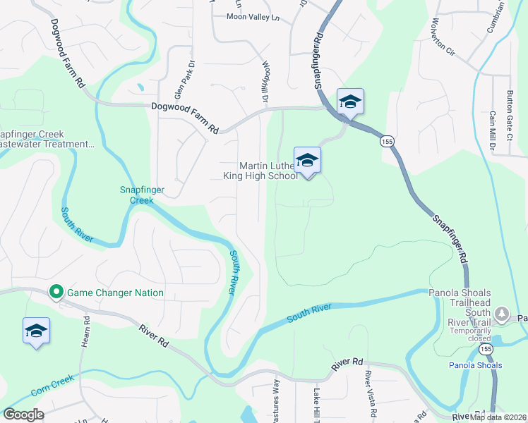 map of restaurants, bars, coffee shops, grocery stores, and more near 4092 River Mist Court in Stonecrest