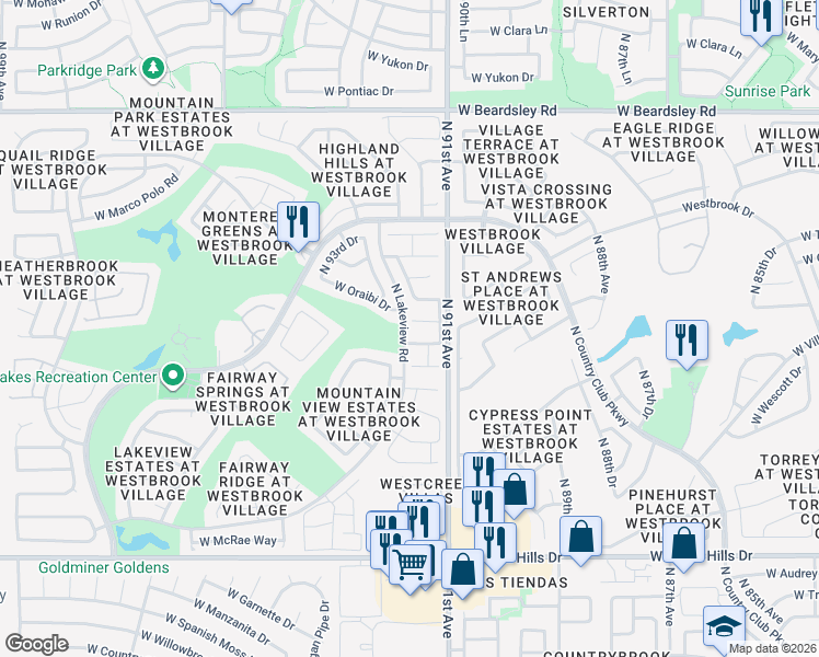 map of restaurants, bars, coffee shops, grocery stores, and more near 9153 West Utopia Road in Peoria