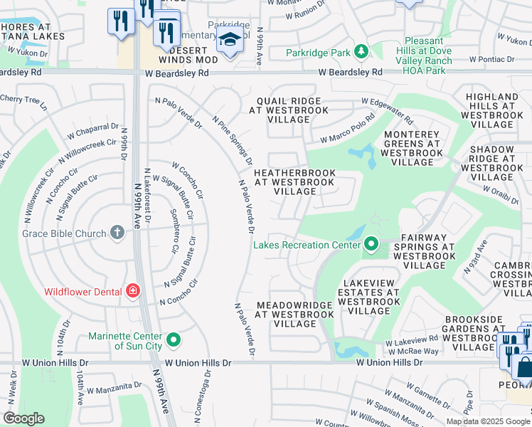 map of restaurants, bars, coffee shops, grocery stores, and more near 9844 West Utopia Road in Peoria