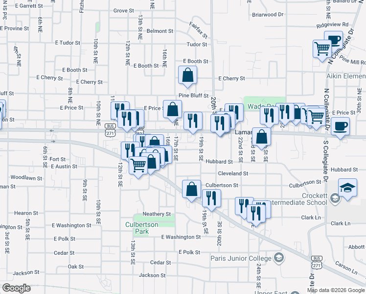 map of restaurants, bars, coffee shops, grocery stores, and more near 1731 Margaret Street in Paris