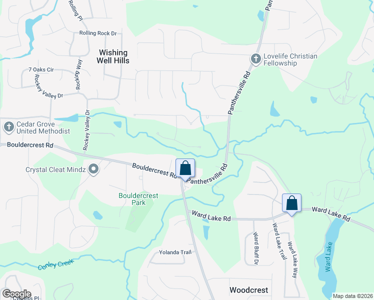 map of restaurants, bars, coffee shops, grocery stores, and more near 2575 Brittany Park Cove in Ellenwood
