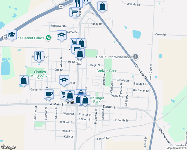 map of restaurants, bars, coffee shops, grocery stores, and more near 228 Center Street in Whitesboro
