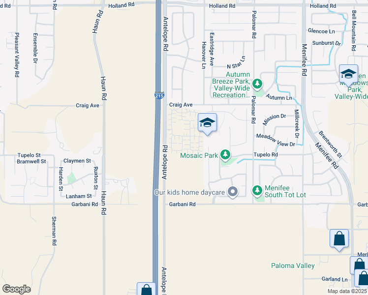 map of restaurants, bars, coffee shops, grocery stores, and more near 31727 Willowood Way in Menifee