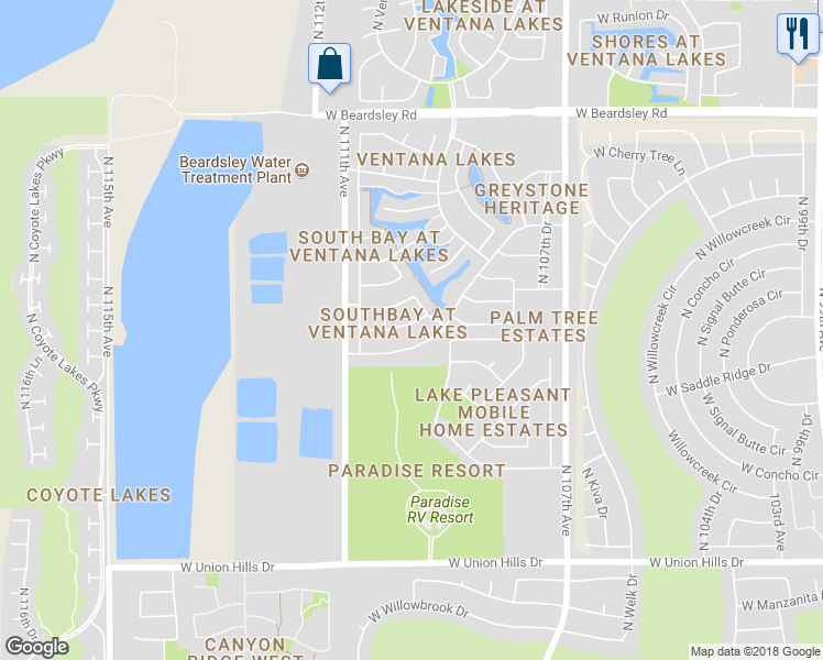 map of restaurants, bars, coffee shops, grocery stores, and more near 11015 West Utopia Road in Sun City