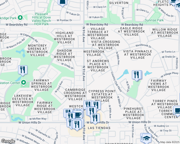 map of restaurants, bars, coffee shops, grocery stores, and more near 9051 West Utopia Road in Peoria