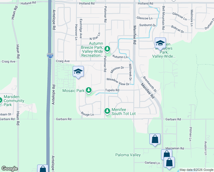 map of restaurants, bars, coffee shops, grocery stores, and more near 31731 Tupelo Court in Menifee