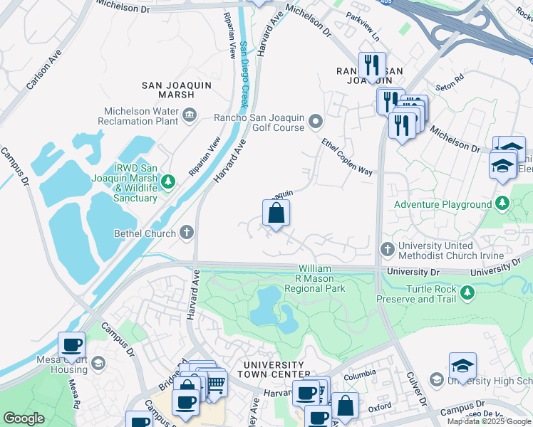 map of restaurants, bars, coffee shops, grocery stores, and more near 24 Nuevo in Irvine
