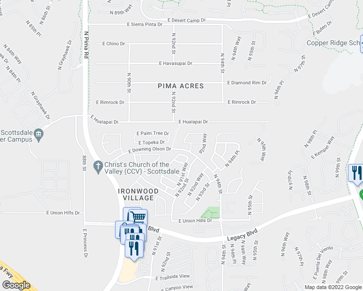 map of restaurants, bars, coffee shops, grocery stores, and more near 9203 East Topeka Drive in Scottsdale