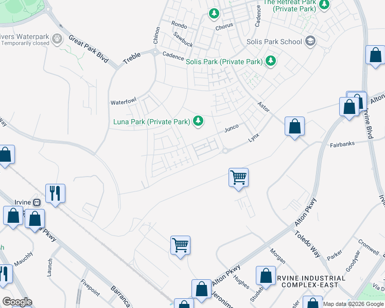 map of restaurants, bars, coffee shops, grocery stores, and more near 7453-8499 Marine Way in Irvine