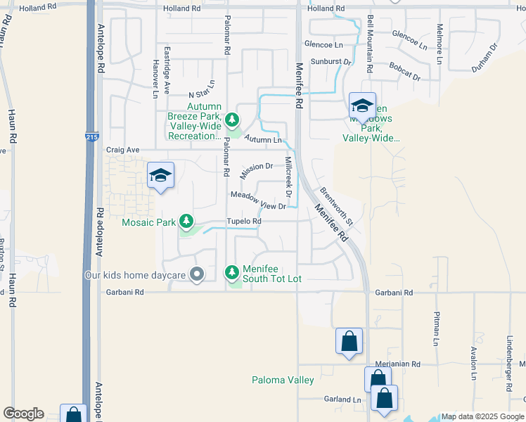 map of restaurants, bars, coffee shops, grocery stores, and more near 28623 Meadow View Drive in Menifee