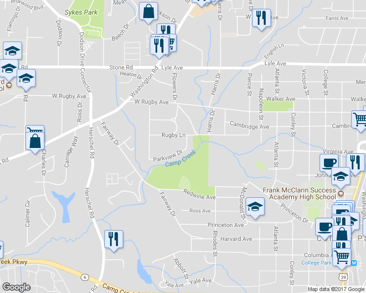 map of restaurants, bars, coffee shops, grocery stores, and more near 2279 Parkview Circle in Atlanta