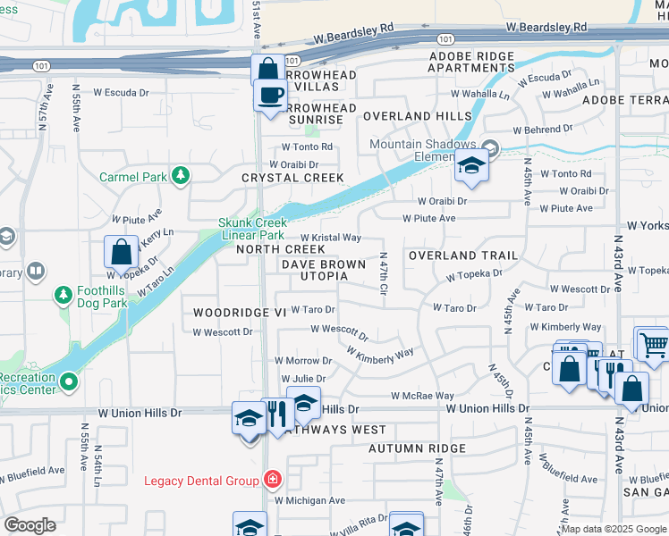 map of restaurants, bars, coffee shops, grocery stores, and more near 4804 West Topeka Drive in Glendale