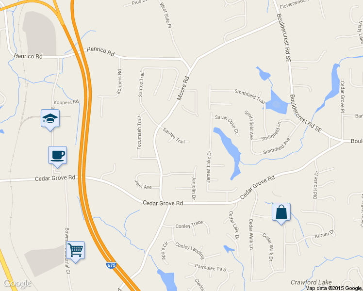 map of restaurants, bars, coffee shops, grocery stores, and more near 4141 Sautee Trail in Conley