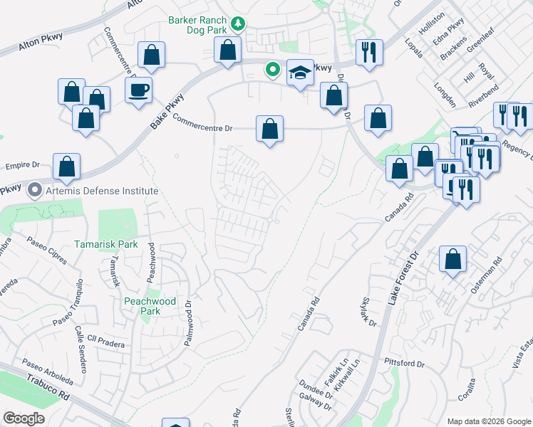 map of restaurants, bars, coffee shops, grocery stores, and more near 460 Palermo in Lake Forest