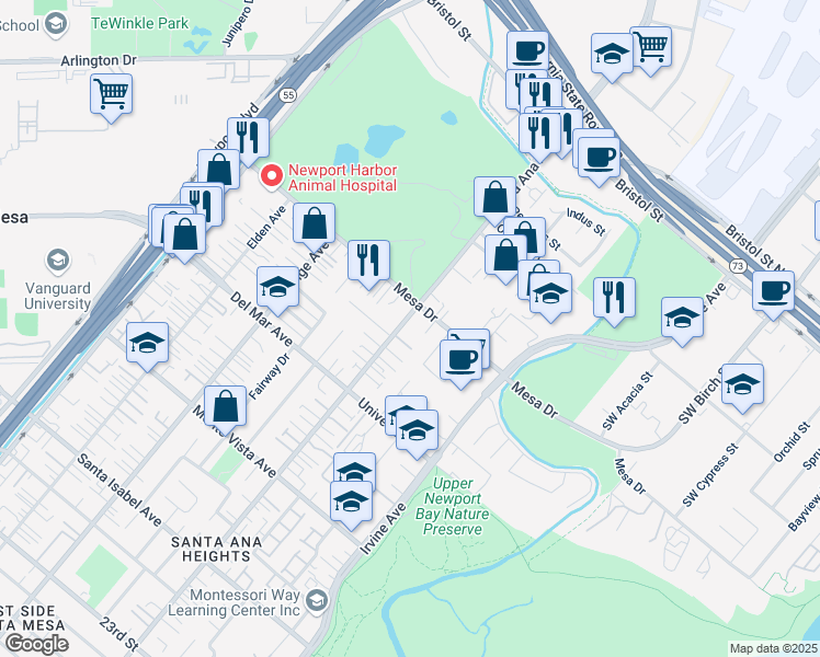 map of restaurants, bars, coffee shops, grocery stores, and more near 2680 Santa Ana Avenue in Costa Mesa
