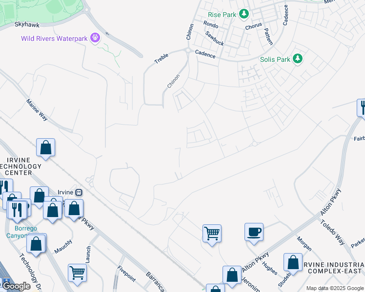 map of restaurants, bars, coffee shops, grocery stores, and more near 15310 Barranca Parkway in Irvine