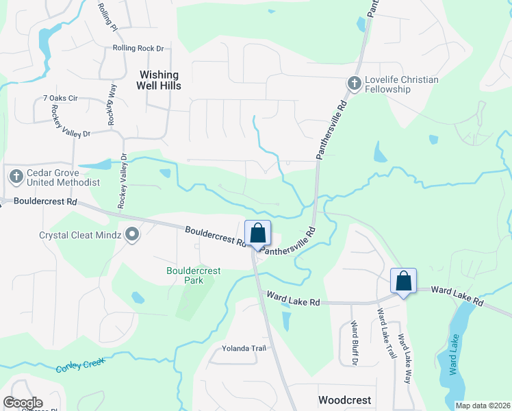 map of restaurants, bars, coffee shops, grocery stores, and more near 2575 Brittany Park Cove in Ellenwood