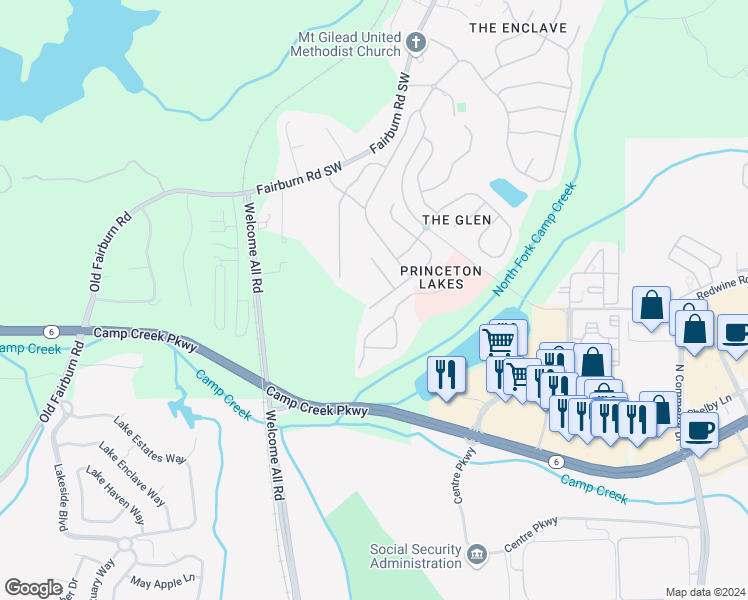 map of restaurants, bars, coffee shops, grocery stores, and more near 3289 Wellington Walk Southwest in Atlanta