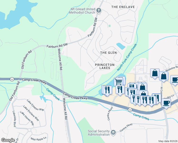 map of restaurants, bars, coffee shops, grocery stores, and more near 3271 Saville Street Southwest in Atlanta
