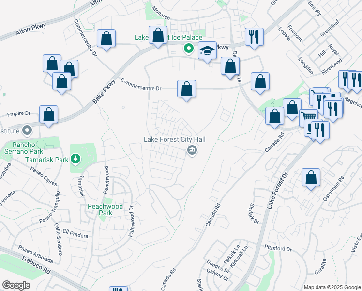 map of restaurants, bars, coffee shops, grocery stores, and more near 470 Palermo in Lake Forest