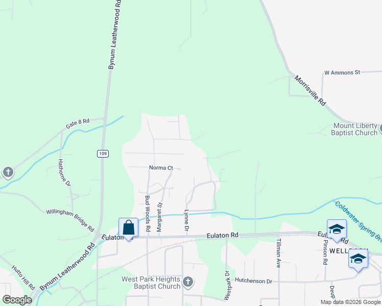 map of restaurants, bars, coffee shops, grocery stores, and more near 310 Jill Lane in Anniston