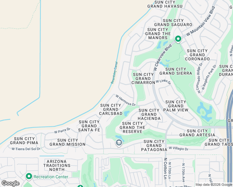 map of restaurants, bars, coffee shops, grocery stores, and more near 19343 North Hunters Run in Surprise