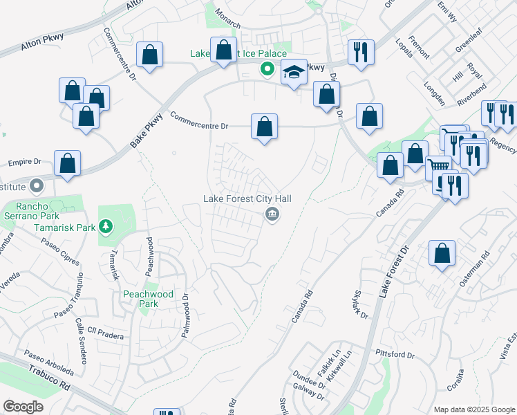 map of restaurants, bars, coffee shops, grocery stores, and more near 470 Palermo in Lake Forest