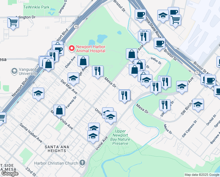 map of restaurants, bars, coffee shops, grocery stores, and more near 2680 Santa Ana Avenue in Costa Mesa